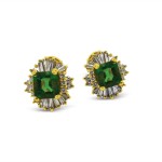 14k Yellow Gold Diamond and Emerald Earrings